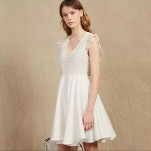 SANDRO White Lace dress Robe Courte Patineuse
